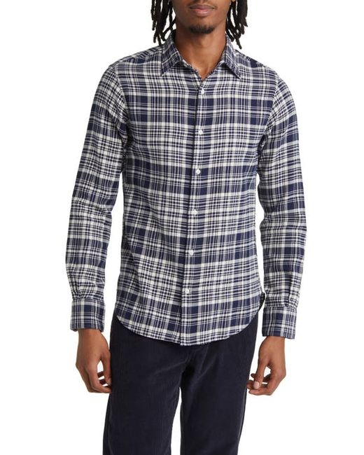 Officine Generale Giacomo Plaid Twill Button-Up Shirt in Ecru/Navy at Small