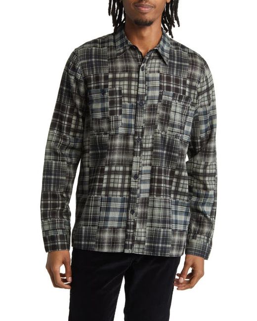 Officine Generale Ahmad Patchwork Plaid Button-Up Shirt in Black/Stone at Small