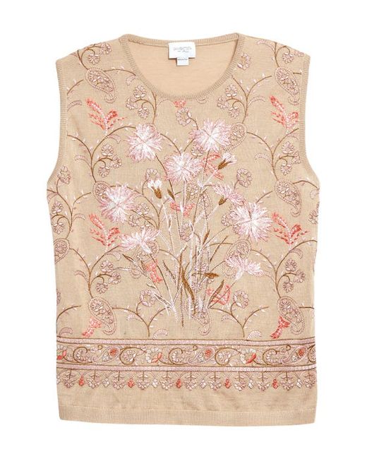 Giambattista Valli Floral Embroidered Sleeveless Cashmere Silk Sweater in at 2 Us