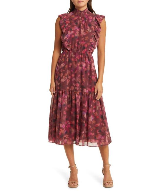 Steve Madden Anna Floral Mock Neck Midi Dress in at X-Small