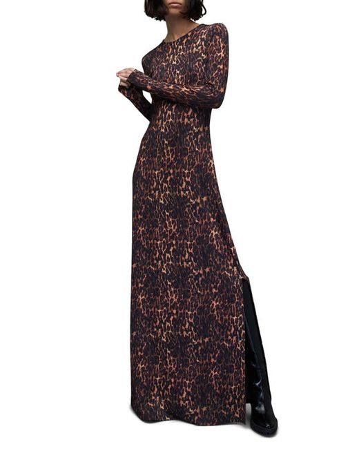 AllSaints Katlyn Evita Animal Print Long Sleeve Maxi Dress in at 0