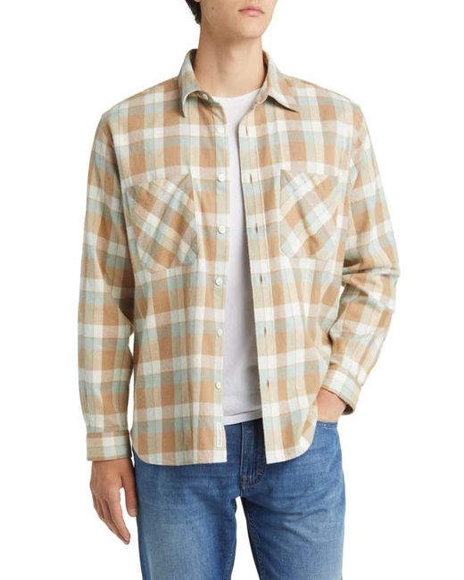 Closed Plaid Cotton Flannel Button-Up Shirt in Glazed Green at Small