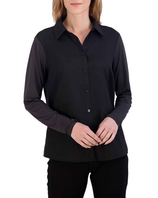 Foxcroft Marianna Mixed Media Button-Up Shirt in at X-Small