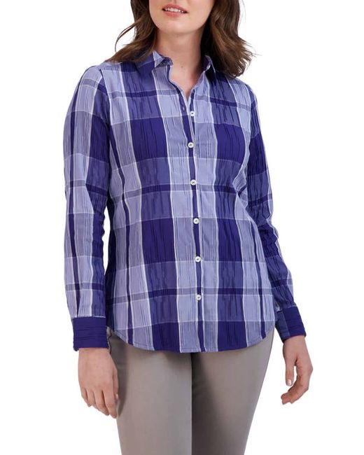 Foxcroft Zoey Plaid Cotton Blend Button-Up Shirt in at 2