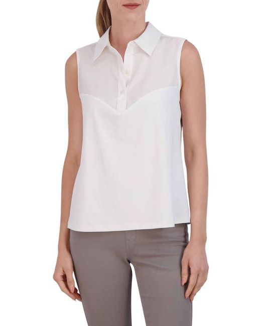 Foxcroft Mixed Media Sleeveless Button-Up Shirt in at X-Small