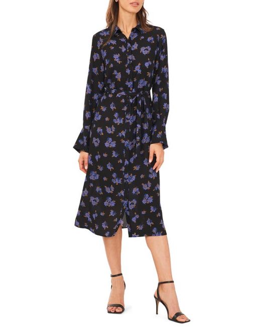 HalogenR halogenr Soft Blooms Tie Waist Long Sleeve Midi Shirtdress in at Xx-Small