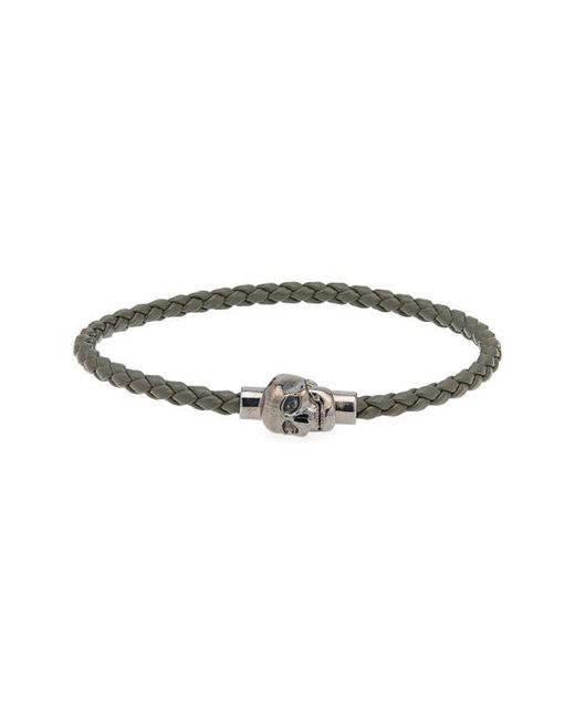 Alexander McQueen Skull Braided Leather Bracelet in at Small