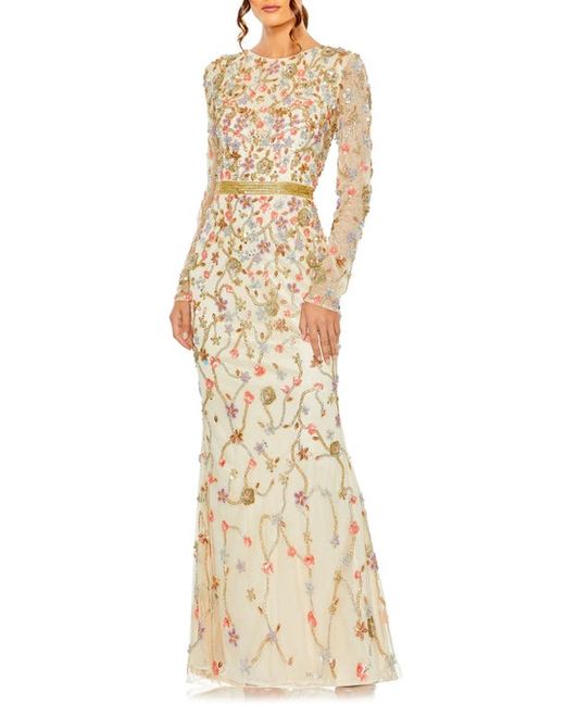 Mac Duggal Beaded Floral Long Sleeve Gown in at 6