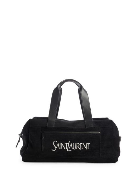 Saint Laurent Nuxx Calfskin Suede Duffle Bag in Nero/Bianco/Nero at