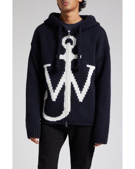 J.W.Anderson Anchor Front Zip Knit Wool Hoodie in at