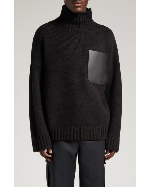 J.W.Anderson Oversize Padlock Detail Leather Patch Pocket Mock Neck Sweater in at