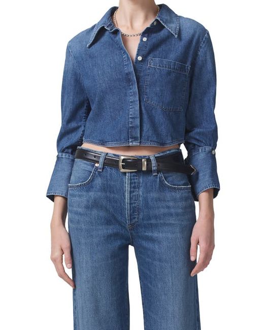 Citizens of Humanity Bea Crop Denim Button-Up Shirt in at X-Small