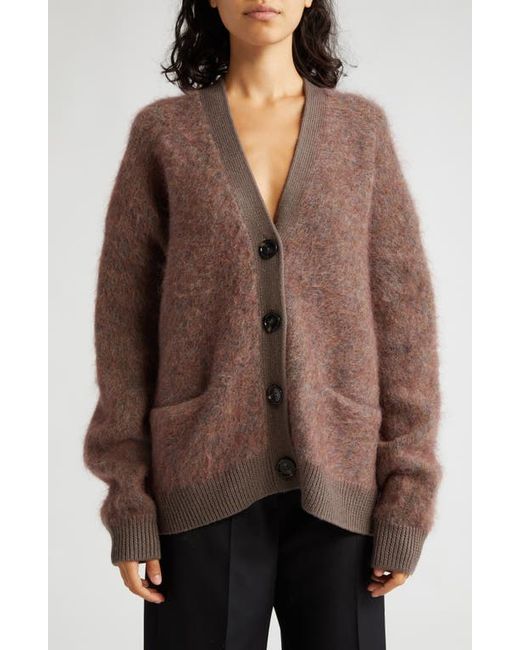 Acne Studios Rives Mohair Wool Blend Cardigan in Brown Mlange at Small