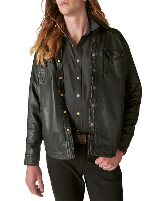 Lucky Brand Leather Western Shirt Jacket in at Small