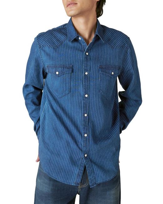 Lucky Brand Railroad Stripe Cotton Western Button-Up Shirt in at Small