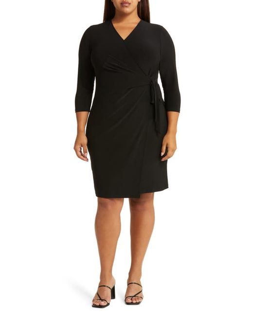 AK Anne Klein Long Sleeve Solid Faux Wrap Dress in at 2X