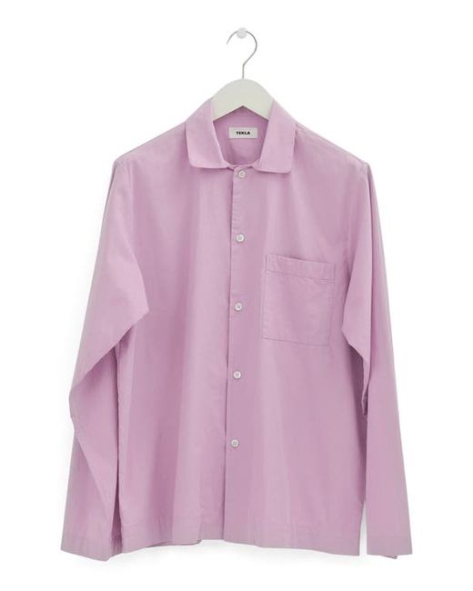 Tekla Organic Cotton Poplin Button-Up Pajama Shirt in at