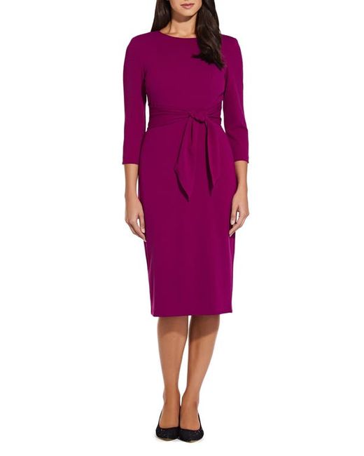 Adrianna Papell Tie Waist Crepe Sheath Dress in at 0
