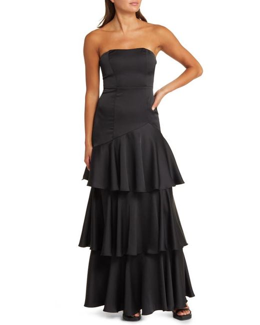 Lulus Blissfully Beautiful Strapless Tiered Satin Gown in at X-Small