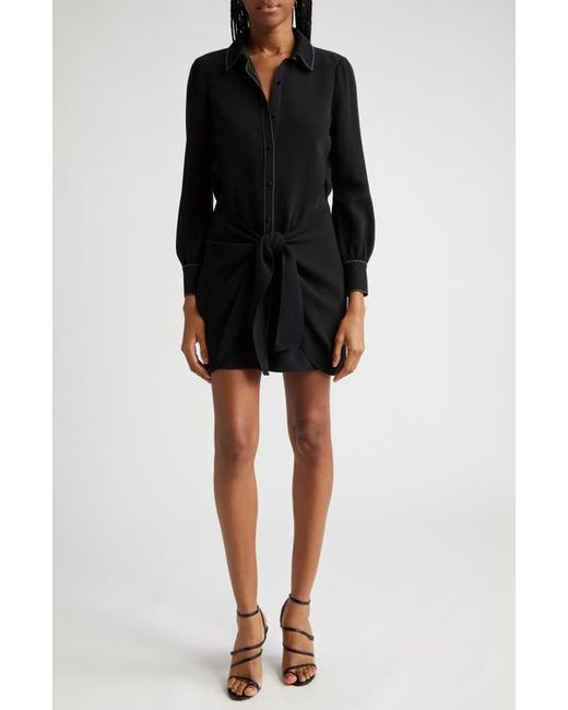 Cinq a Sept Gaby Tie Waist Long Sleeve Shirtdress in Black/Ivory at 6