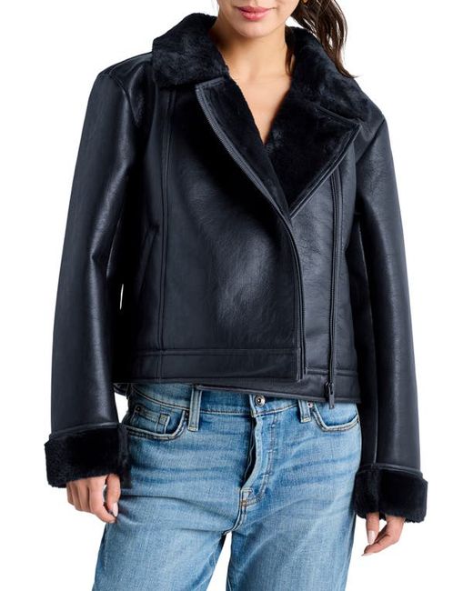 Splendid Faux Leather Shearling Moto Jacket in at X-Small