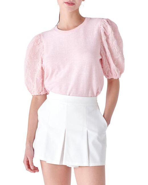 English Factory Mixed Media Puff Sleeve Top in at X-Small