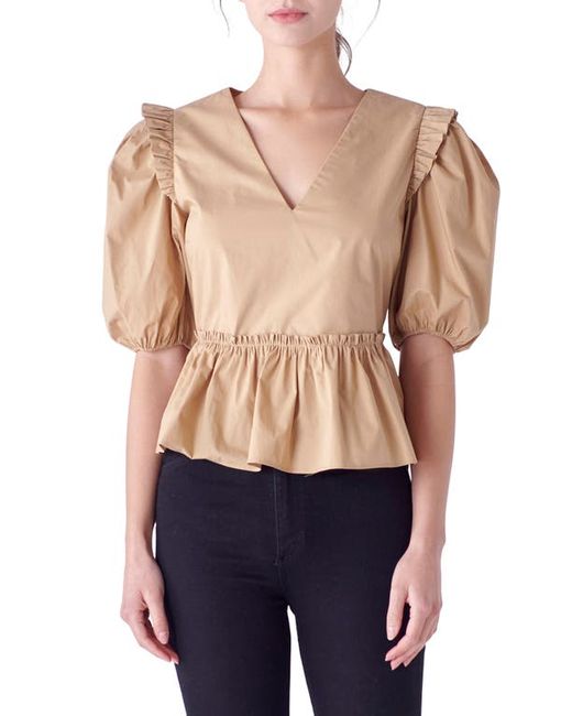English Factory Puff Sleeve Peplum Cotton Top in at X-Small
