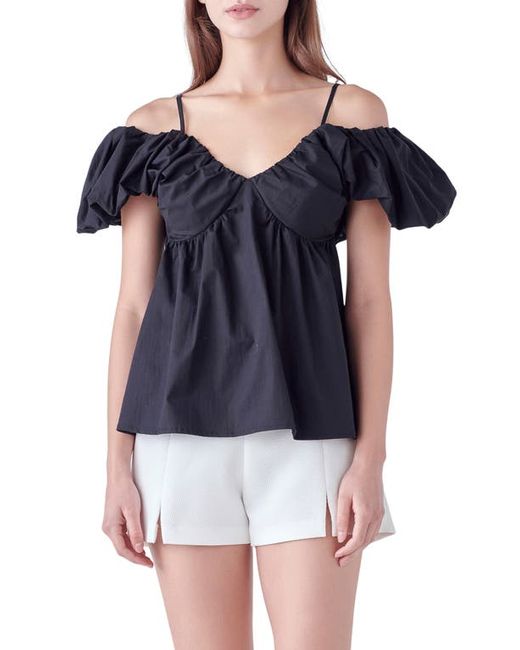 English Factory Puff Sleeve Cold Shoulder Top in at X-Small
