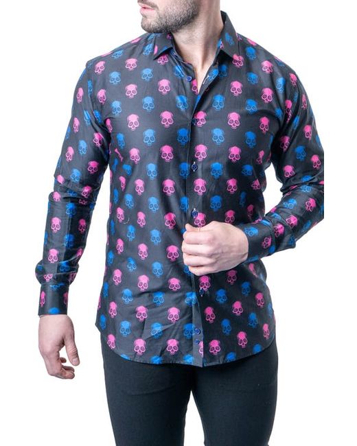 Maceoo Fibonacci Skull Print Contemporary Fit Button-Up Shirt in at 2