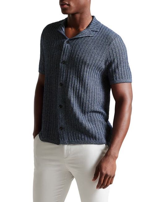 Ted Baker London Proof Rib Short Sleeve Button-Up Knit Shirt in at 3