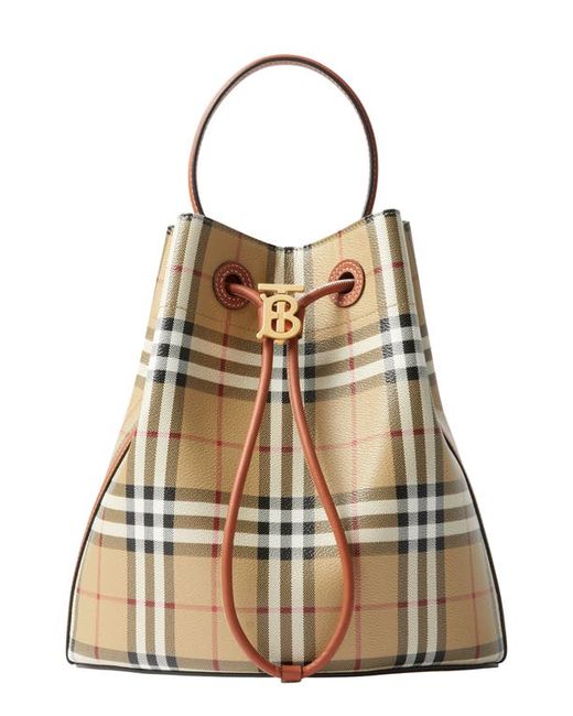 Burberry Small TB Check Coated Canvas Bucket Bag in Vintage Check/Briar at