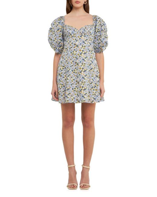Endless Rose Floral Print Pintuck Puff Sleeve Minidress in at X-Small