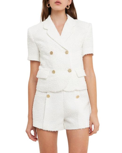 Endless Rose Double Breasted Short Sleeve Tweed Blazer in at X-Small