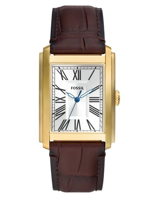 Fossil Carraway Leather Strap Watch 30mm in Gold at
