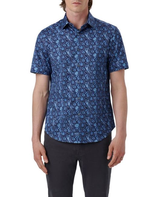 Bugatchi OoohCotton Miles Leaf Print Short Sleeve Button-Up Shirt in at X-Large