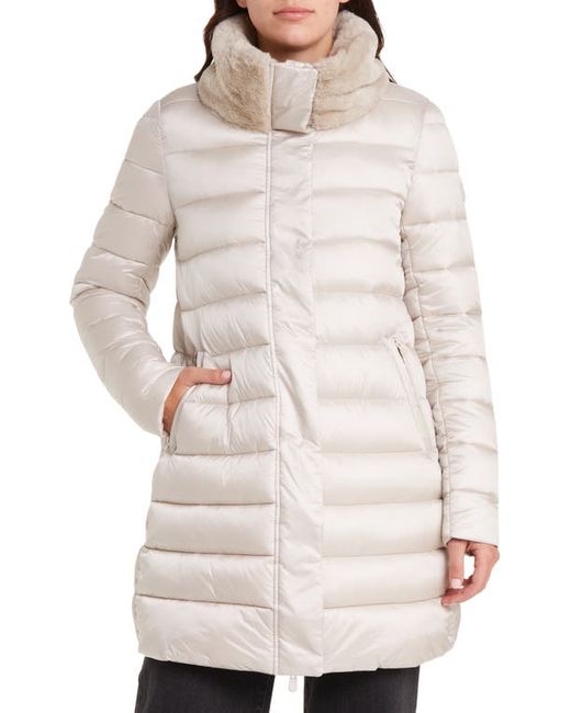 Save The Duck Dalea Faux Fur Collar Puffer Long Jacket in at 0