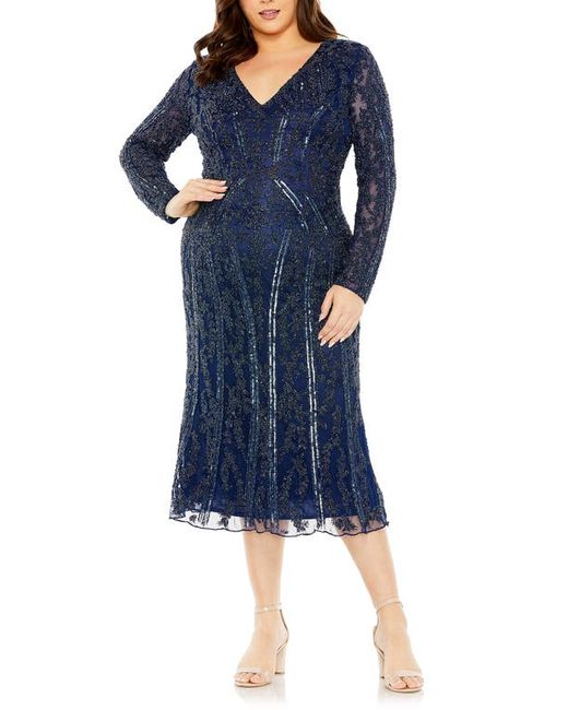 Fabulouss By Mac Duggal Embellished Long Sleeve Midi Cocktail Dress in at 14W