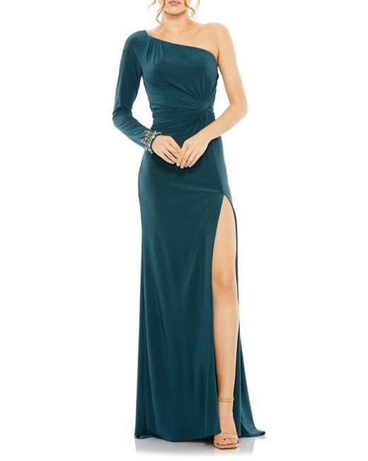 Mac Duggal One-Shoulder Long Sleeve Jersey Gown in at 0