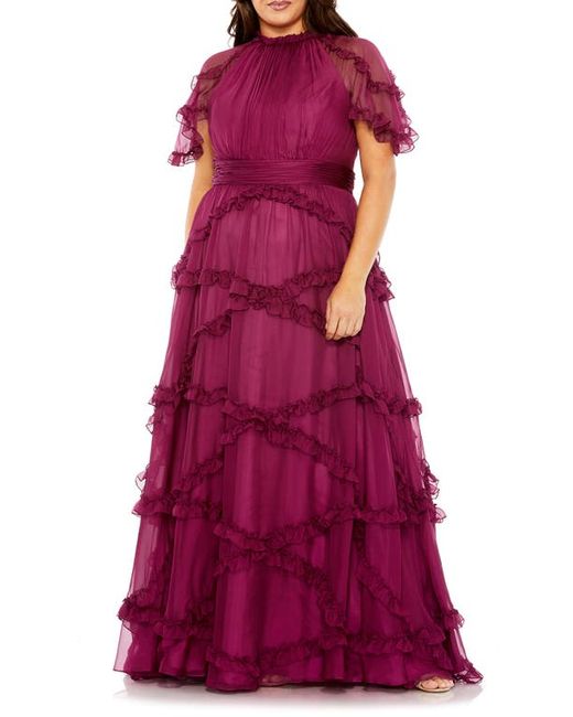 Fabulouss By Mac Duggal Ruffle Flutter Sleeve Tiered A-Line Gown in at 14W
