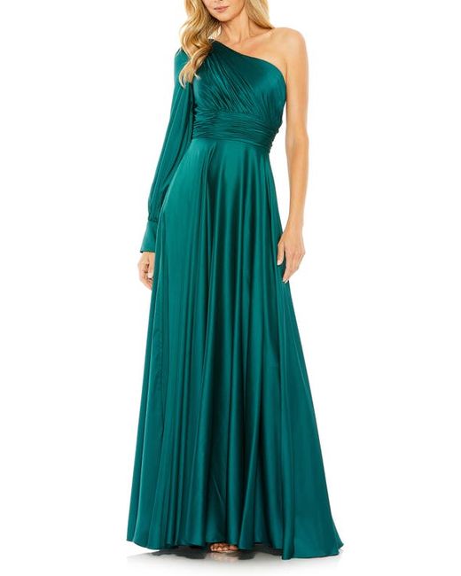 Mac Duggal One-Shoulder Long Sleeve Satin Gown in at 0