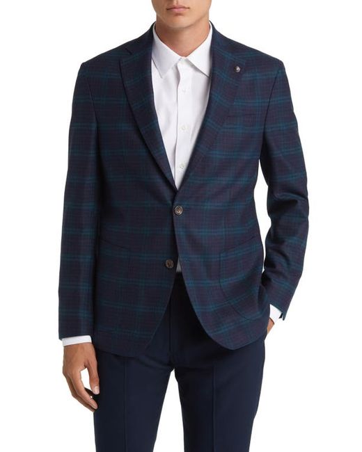 Jack Victor Midland Soft Constructed Plaid Stretch Wool Sport Coat in Navy/Olive at 36 Regular