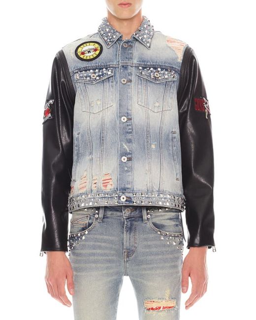 Cult Of Individuality Type II Guns N Roses Mixed Media Convertible Trucker Jacket in at Small