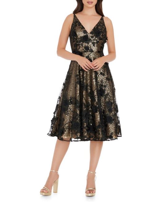 Dress the population Elisa Floral Sequin Fit Flare Dress in at Xx-Small