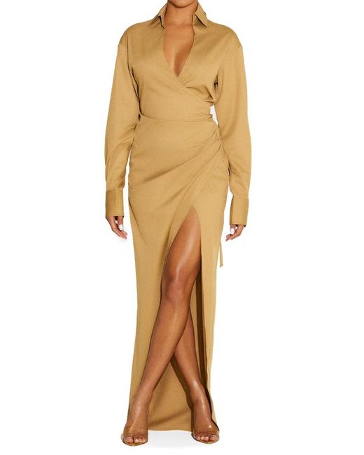 Naked Wardrobe Long Sleeve Faux Wrap Dress in at X-Small