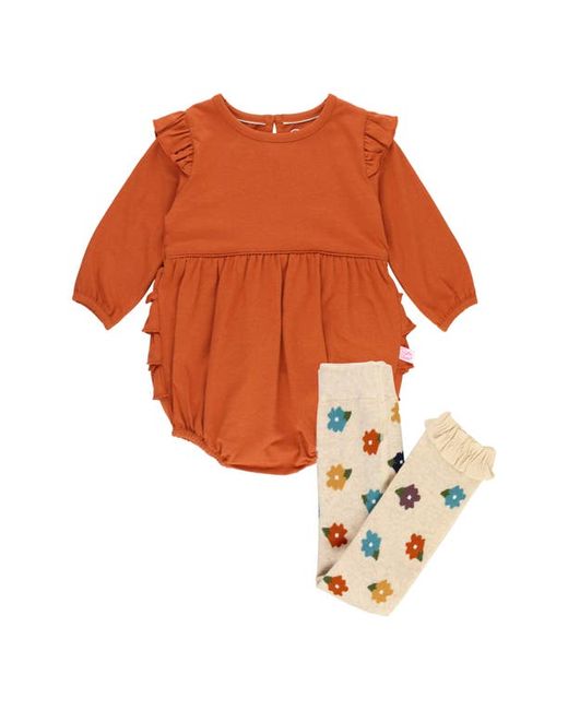 RuffleButts Stretch Cotton Bubble Romper Blend Tights Set in at 6-12M