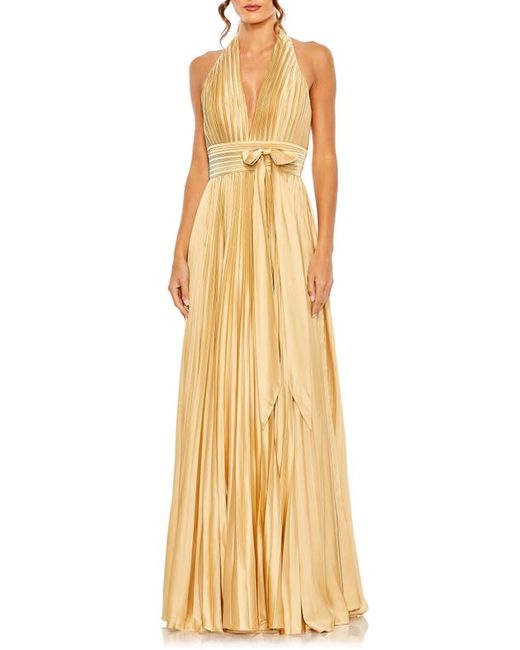 Mac Duggal Pleated Halter Neck Satin Gown in at 2