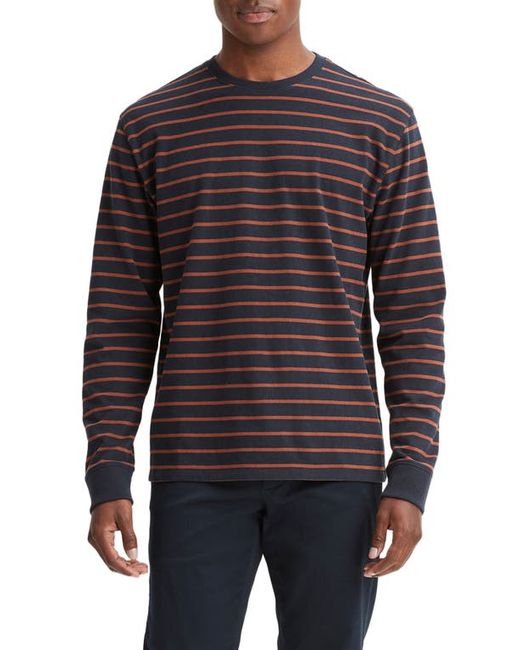 Vince Stripe Long Sleeve Sueded Jersey T-Shirt in Coastal/Rust at Small