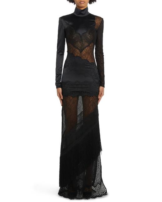 Tom Ford Long Sleeve Floral Lace Stretch Satin Gown in at 4 Us