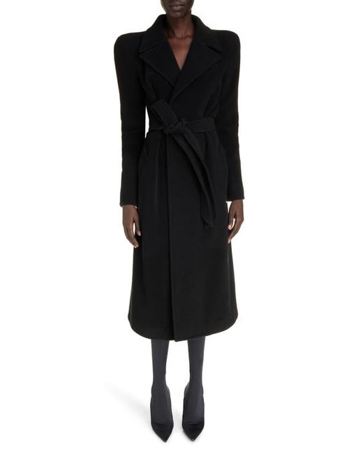 Balenciaga Round Shoulder Cashmere Wool Blend Wrap Coat in at