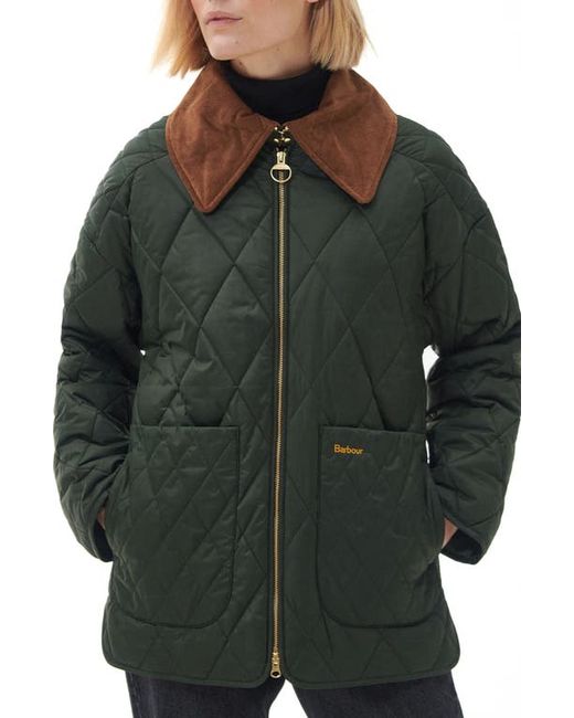 Barbour Woodhall Quilted Zip-Up Jacket in Sage/Ancient at 4 Us